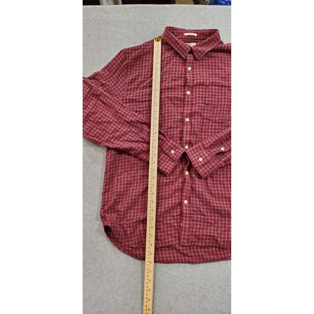 Lucky Brand Handcrafted Classic Fit Red‎ Gray Button Up Long Sleeve Size XL